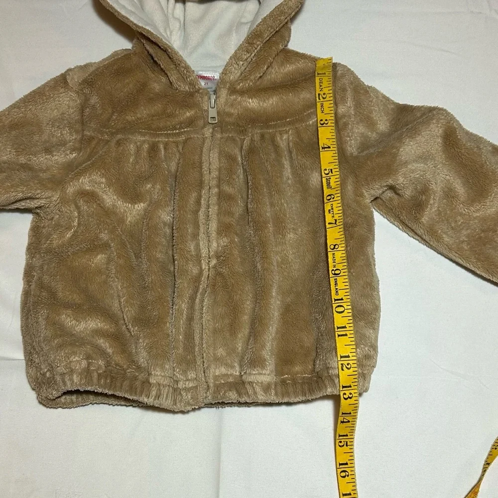 Gymboree Girls Size 2T Tan Brown Faux Fur Zipper Hood 3D Ears Jacket